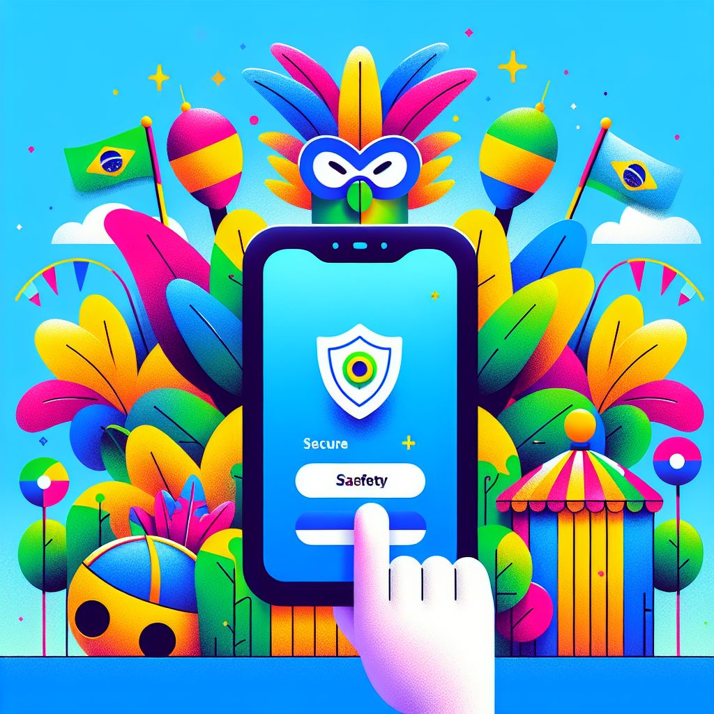 Personagem de desenho segurando um celular com tela de login segura e marca VP259